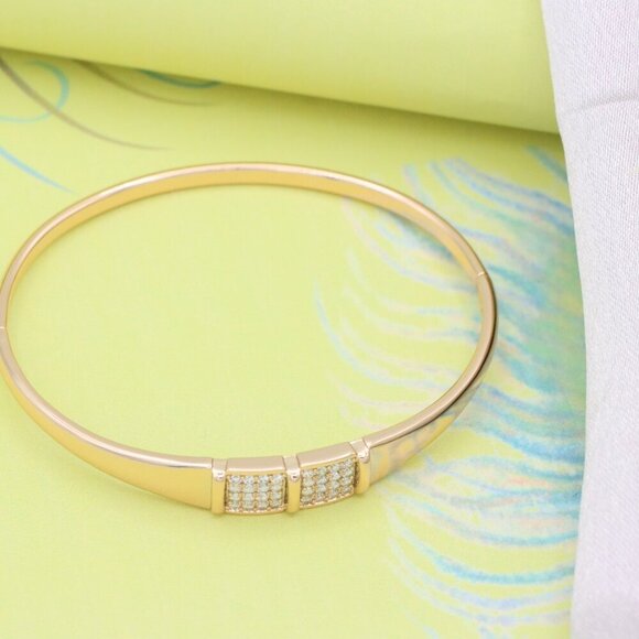 Elegant Rose Gold Bangle with Twin Pave Diamond Accent Detailing, XPBL0513 - Picture 3 of 12